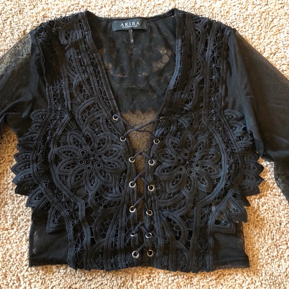 Sheer black crop top blouse - Picture 2 of 4